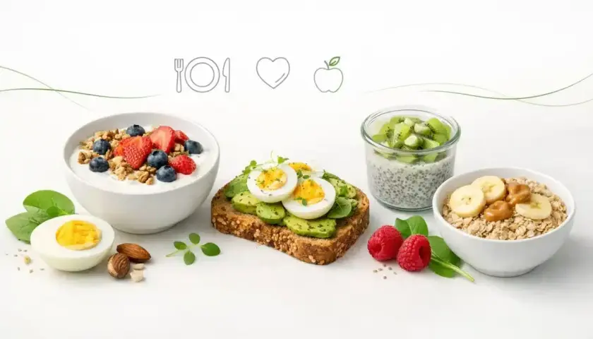 Zdrowe śniadania: jogurt z owocami, tosty z awokado i jajkiem, pudding chia z kiwi, owsianka z bananem. 15 pomysłów na zdrowe śniadanie.